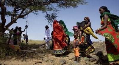 Concern’s outreach nutrition programme reaches communities who would otherwise have no access to health care. Clinics are held wherever possible, here under the shade of an acacia tree in Sahgel, Chalbi District in Marsabit, Kenya. Photo: Gideon Mendel.