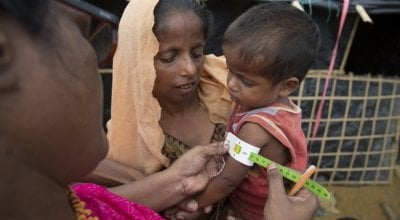 Concern's Abida Suldana carries out screening for malnutrition Moynadhona refugee camp for Rohingya in Cox's Bazar, Bangladesh