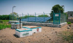 Solar-powered water system constructed by Concern’s local partner, Generation without Qat (GWQ), in Ta’iz Governorate. Photo: Concern Worldwide.