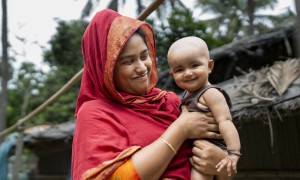 Marium* a mother with her daughter Tayma* and a receiver of Concern’s training support on nutrition, home gardening and seeds production for better nutritious life and livelihood at Cox's bazar. Photo: Saikat Mojumder/Concern Worldwide.