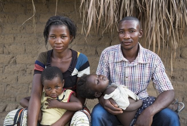 The home of Mbuya Reagan, 27 (a casserite miner) and his wife, Banze Therese, 25 and their three children in Manono, DRC. They are benefitting from Concern's graduation program. Photo: Kieran McConville/ Concern Worldwide